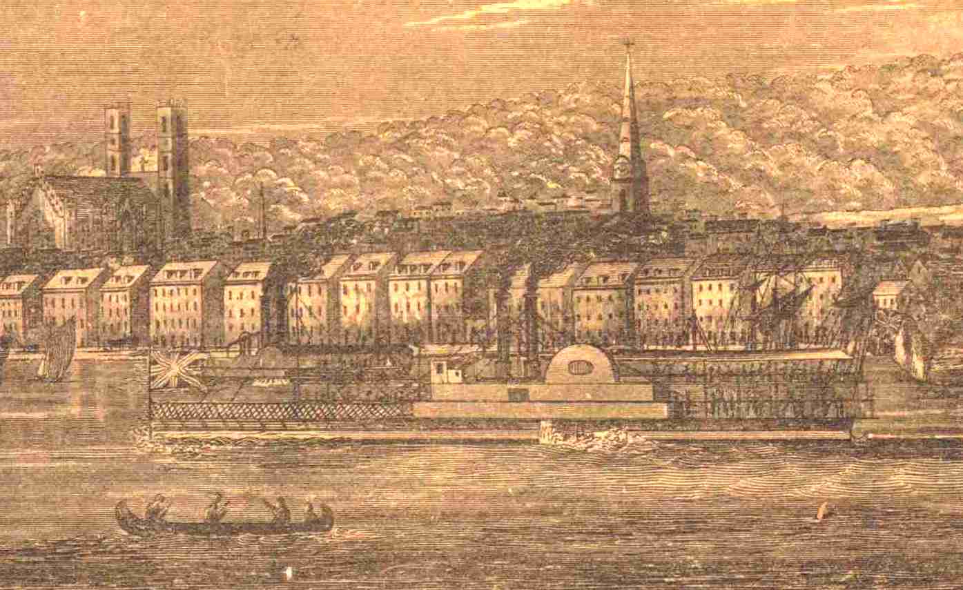 detail from panorama showing the steam dredger